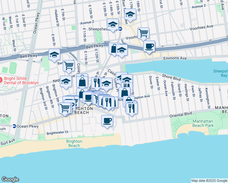 map of restaurants, bars, coffee shops, grocery stores, and more near Corbin Place in Brooklyn