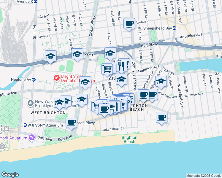 map of restaurants, bars, coffee shops, grocery stores, and more near 415 Ocean View Avenue in Brooklyn