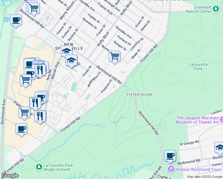 map of restaurants, bars, coffee shops, grocery stores, and more near 1698 Forest Hill Road in Staten Island