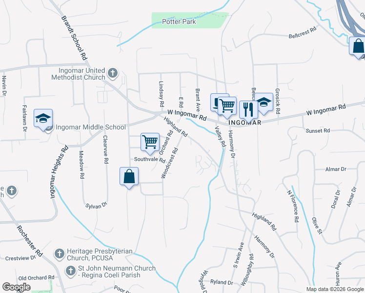 map of restaurants, bars, coffee shops, grocery stores, and more near 9514 Woodcrest Road in Pittsburgh