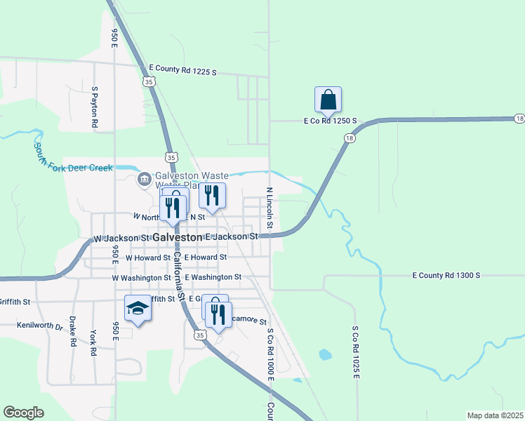 map of restaurants, bars, coffee shops, grocery stores, and more near 105 North Lincoln Street in Galveston