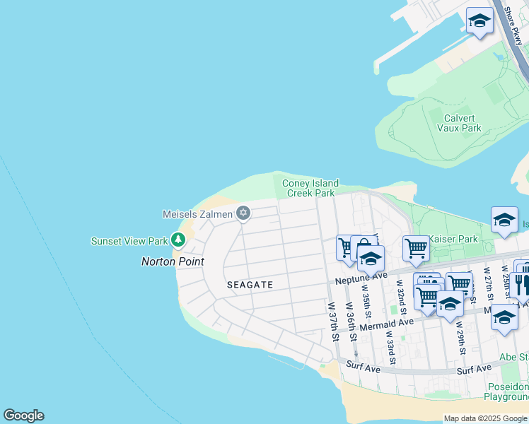 map of restaurants, bars, coffee shops, grocery stores, and more near 3829 Poplar Avenue in Brooklyn