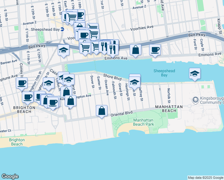 map of restaurants, bars, coffee shops, grocery stores, and more near 118 Falmouth Street in Brooklyn