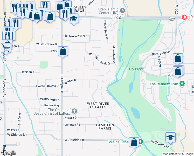 map of restaurants, bars, coffee shops, grocery stores, and more near 1116 West 9440 South in South Jordan