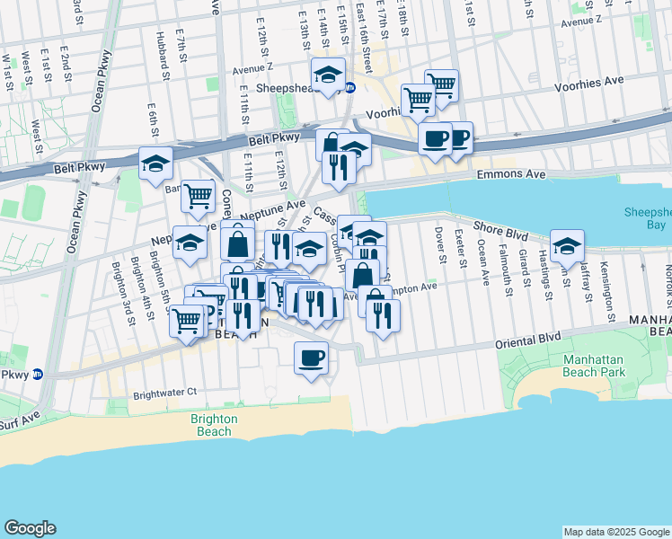 map of restaurants, bars, coffee shops, grocery stores, and more near Corbin Place in Brooklyn