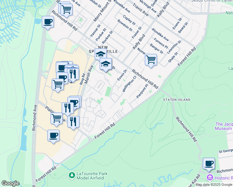 map of restaurants, bars, coffee shops, grocery stores, and more near 145 Wellington Court in Staten Island