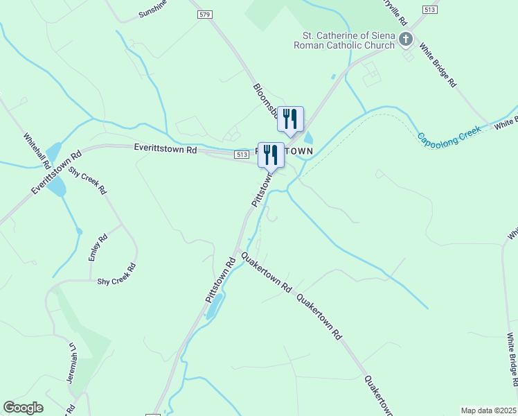 map of restaurants, bars, coffee shops, grocery stores, and more near 381 Pittstown Road in Franklin Township