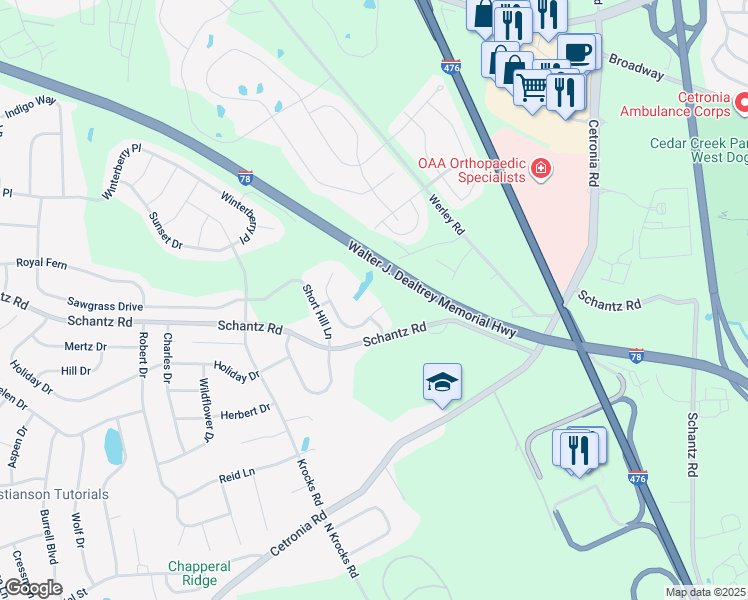 map of restaurants, bars, coffee shops, grocery stores, and more near 5207 Surrey Court in Allentown