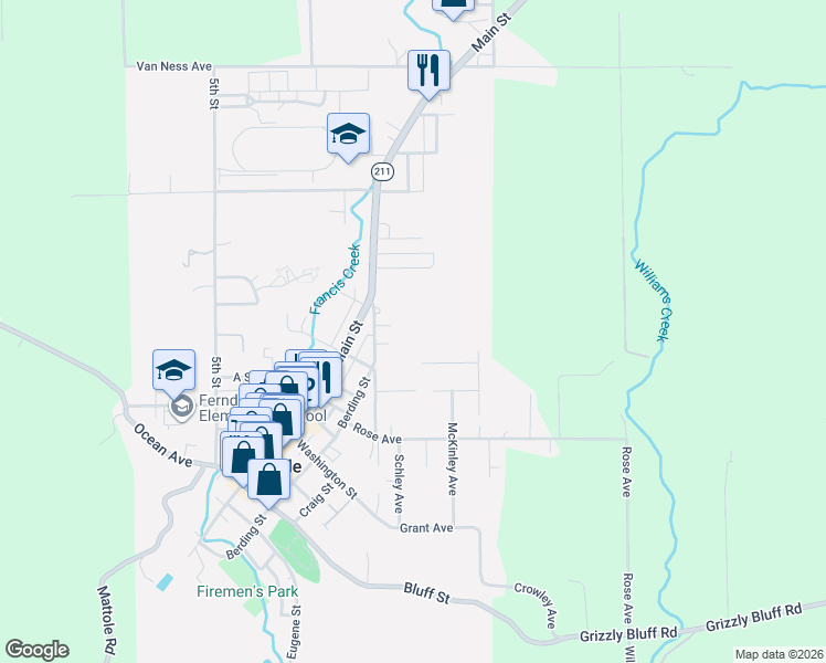 map of restaurants, bars, coffee shops, grocery stores, and more near 1055 Cream Court in Ferndale