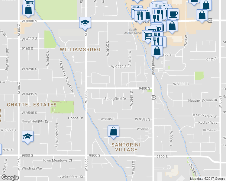 map of restaurants, bars, coffee shops, grocery stores, and more near 9414 South 1980 West in South Jordan