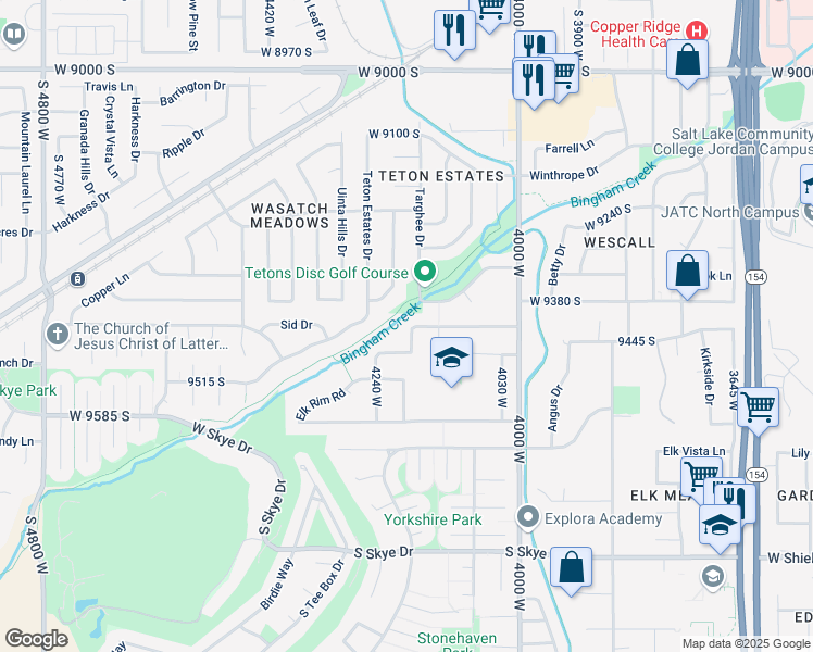 map of restaurants, bars, coffee shops, grocery stores, and more near 9428 Liberty Creek Drive in South Jordan