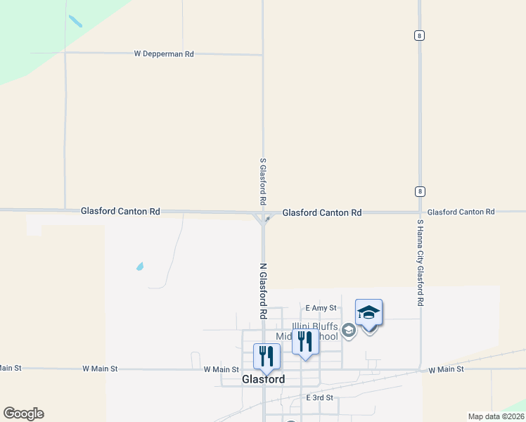 map of restaurants, bars, coffee shops, grocery stores, and more near 9099 South Glasford Road in Glasford