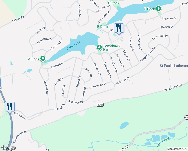 map of restaurants, bars, coffee shops, grocery stores, and more near 348 Pawnee Drive in Auburn