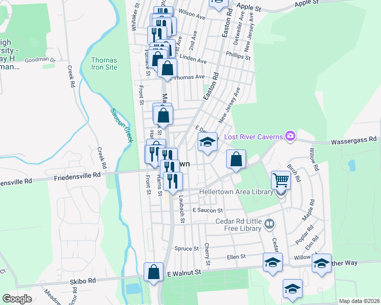 map of restaurants, bars, coffee shops, grocery stores, and more near 820 Detweiler Avenue in Hellertown