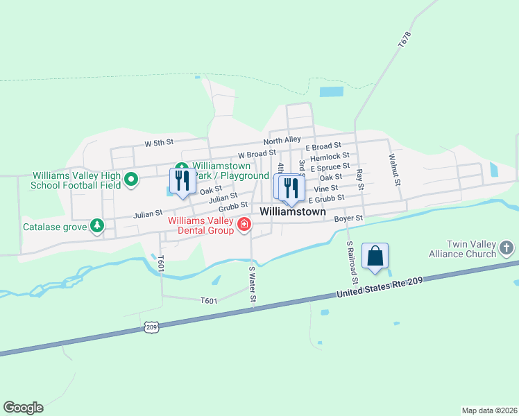 map of restaurants, bars, coffee shops, grocery stores, and more near 133 Water Street in Williamstown
