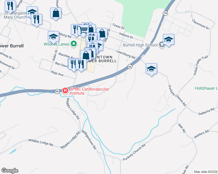 map of restaurants, bars, coffee shops, grocery stores, and more near 241 Connecticut Drive in New Kensington