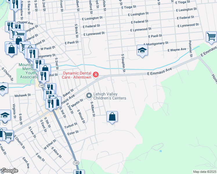 map of restaurants, bars, coffee shops, grocery stores, and more near 2209 Cypress Avenue in Allentown
