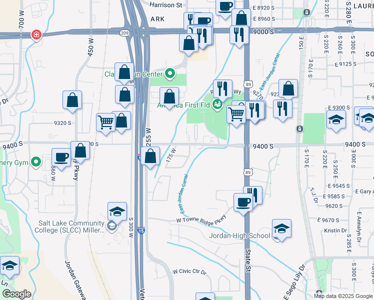 map of restaurants, bars, coffee shops, grocery stores, and more near 146 West 9400 South in Sandy