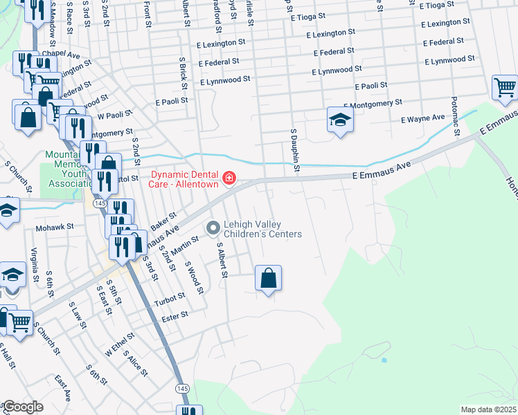map of restaurants, bars, coffee shops, grocery stores, and more near 2209 Cypress Avenue in Allentown