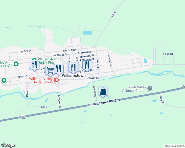 map of restaurants, bars, coffee shops, grocery stores, and more near 242 Vine Street in Williamstown