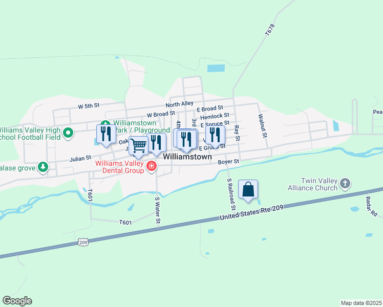 map of restaurants, bars, coffee shops, grocery stores, and more near 114 Vine Street in Williamstown