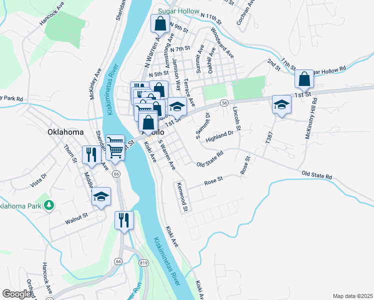 map of restaurants, bars, coffee shops, grocery stores, and more near 111 South Summit Drive in Apollo