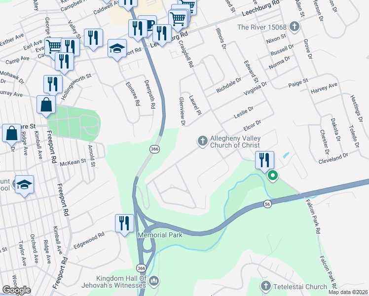 map of restaurants, bars, coffee shops, grocery stores, and more near 149 Glenview Drive in New Kensington