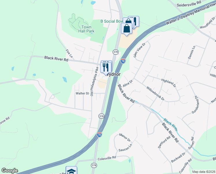 map of restaurants, bars, coffee shops, grocery stores, and more near 3600 Pennsylvania 378 in Bethlehem