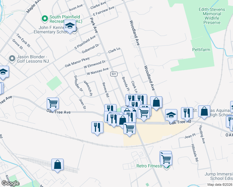 map of restaurants, bars, coffee shops, grocery stores, and more near 3301 Park Avenue in South Plainfield