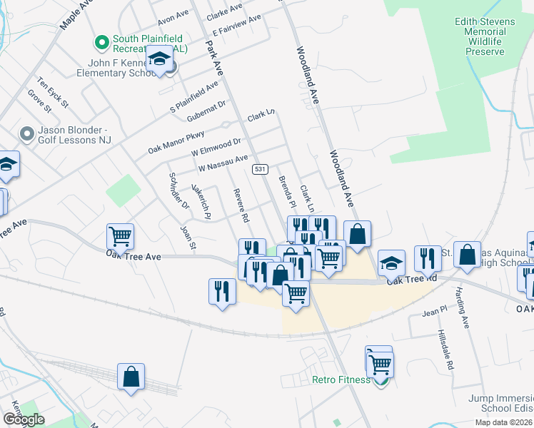 map of restaurants, bars, coffee shops, grocery stores, and more near 3301 Park Avenue in South Plainfield