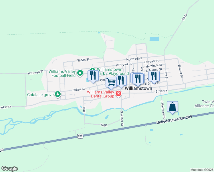map of restaurants, bars, coffee shops, grocery stores, and more near 419 Julian Street in Williamstown