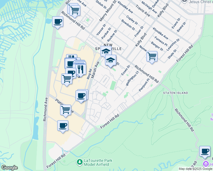 map of restaurants, bars, coffee shops, grocery stores, and more near 130 Devon Loop in Staten Island
