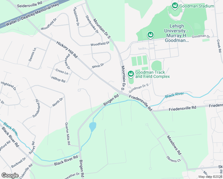 map of restaurants, bars, coffee shops, grocery stores, and more near 3611 Hickory Hill Road in Bethlehem