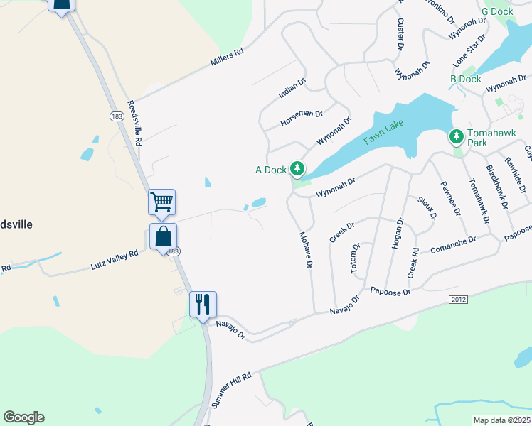 map of restaurants, bars, coffee shops, grocery stores, and more near 56 Plum Creek Road in Schuylkill Haven