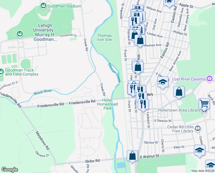 map of restaurants, bars, coffee shops, grocery stores, and more near 2024 Penstock Court in Bethlehem