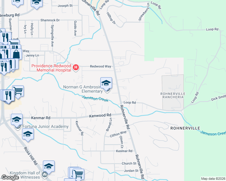 map of restaurants, bars, coffee shops, grocery stores, and more near 3786 Rohner St in Fortuna