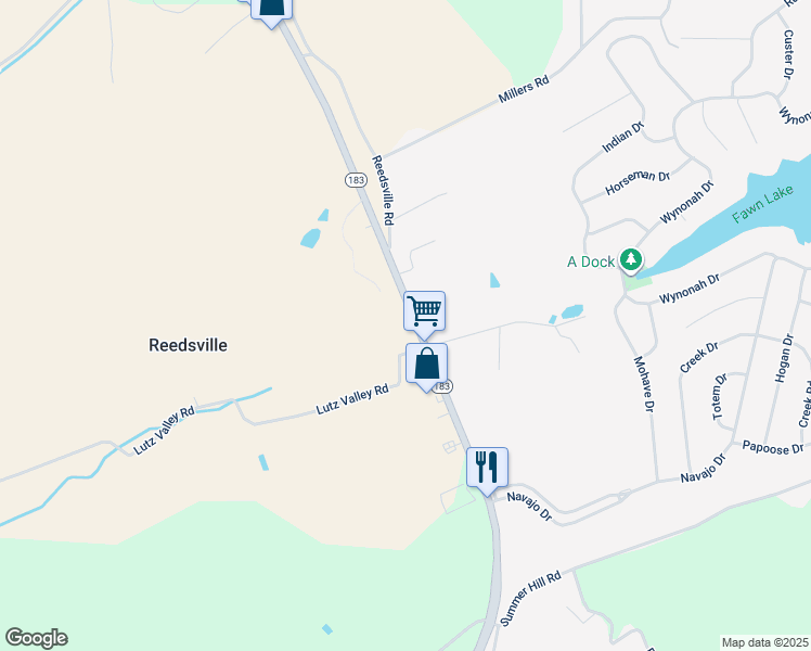 map of restaurants, bars, coffee shops, grocery stores, and more near 736 Pennsylvania 183 in Schuylkill Haven