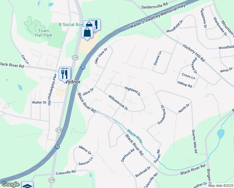 map of restaurants, bars, coffee shops, grocery stores, and more near 2002 Oakwood Court in Bethlehem
