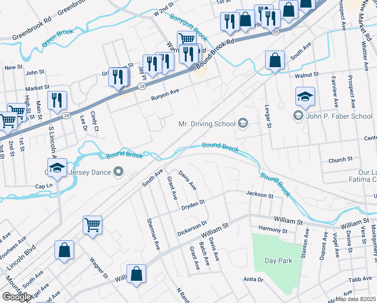 map of restaurants, bars, coffee shops, grocery stores, and more near 739 South Avenue in Piscataway