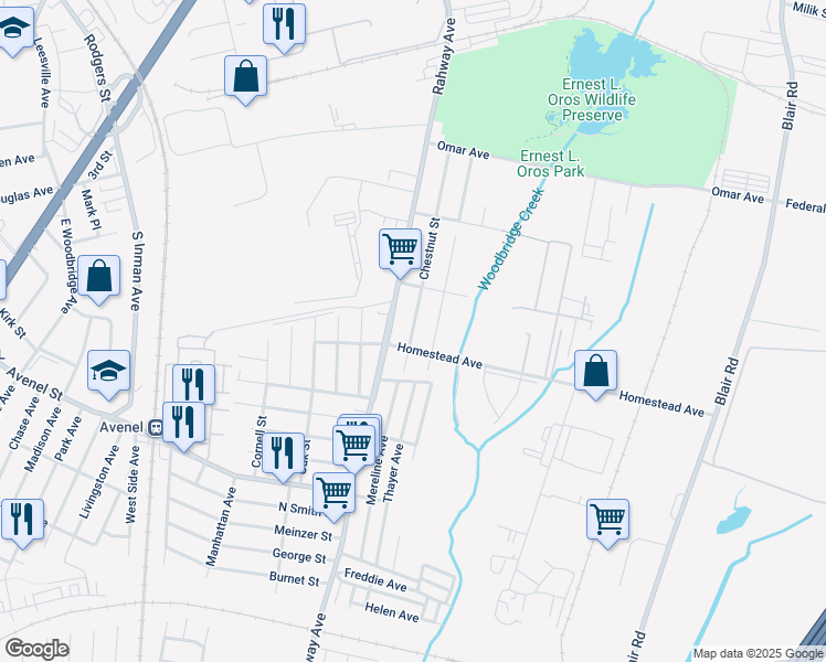 map of restaurants, bars, coffee shops, grocery stores, and more near 1150 Rahway Avenue in Woodbridge Township