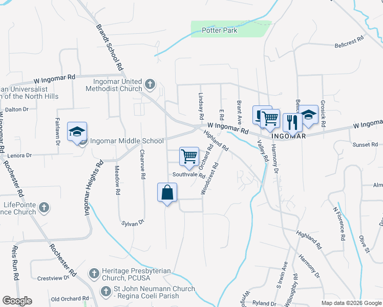 map of restaurants, bars, coffee shops, grocery stores, and more near 1139 Ingomar Heights Road in Pittsburgh