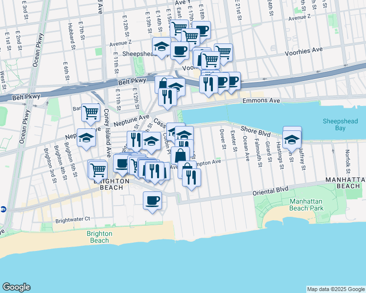 map of restaurants, bars, coffee shops, grocery stores, and more near 30 Amherst Street in Brooklyn