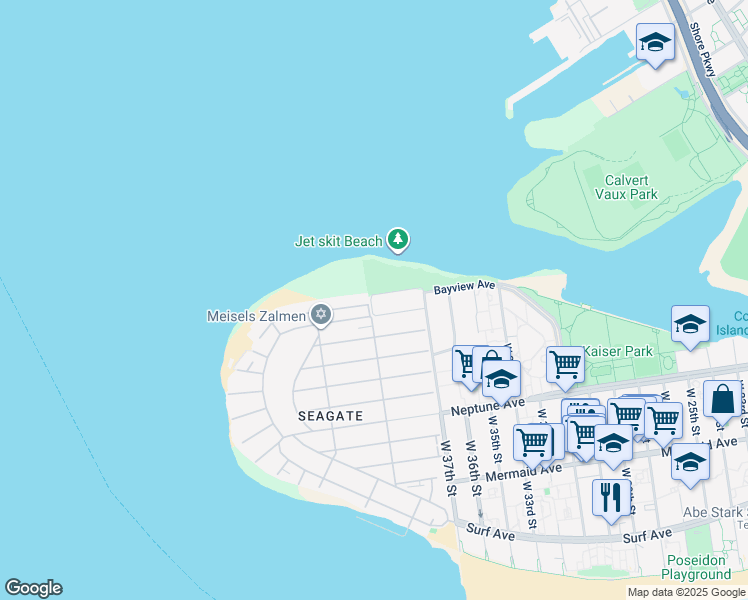 map of restaurants, bars, coffee shops, grocery stores, and more near 3738 Bayview Avenue in Brooklyn