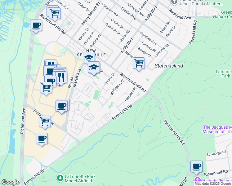 map of restaurants, bars, coffee shops, grocery stores, and more near 32 Galvaston Loop in Staten Island