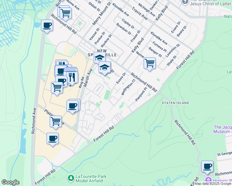 map of restaurants, bars, coffee shops, grocery stores, and more near 115 Essex Drive in Staten Island