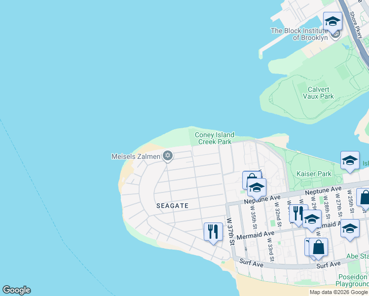 map of restaurants, bars, coffee shops, grocery stores, and more near 3821 Oceanview Avenue in Brooklyn