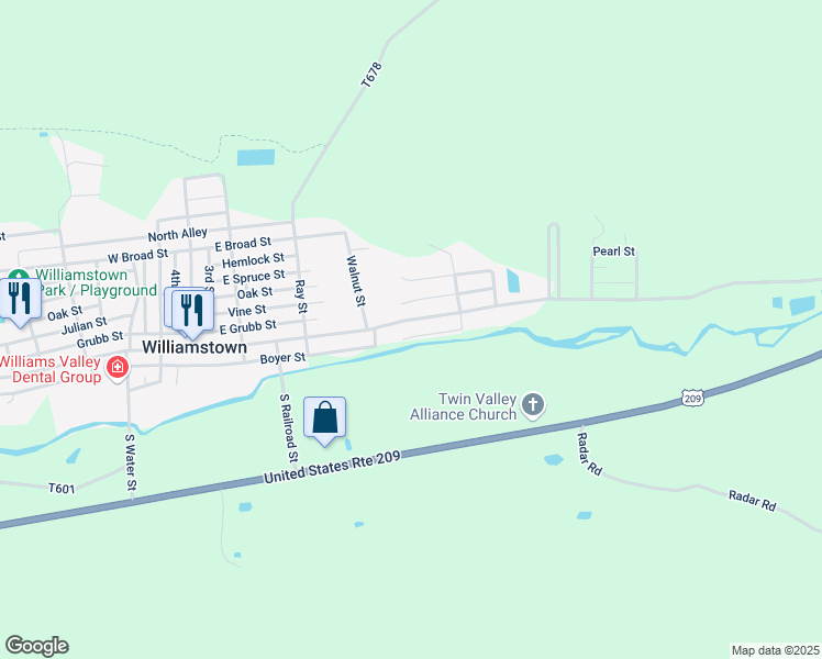 map of restaurants, bars, coffee shops, grocery stores, and more near 434 East Market Street in Williamstown