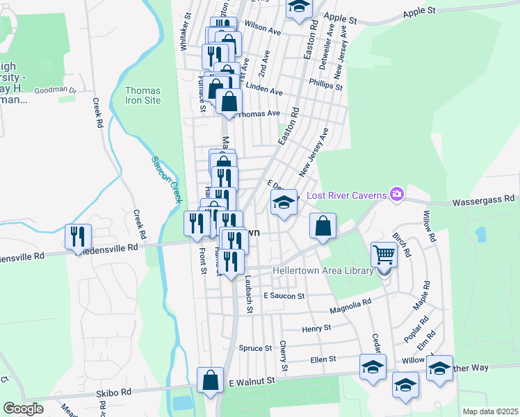map of restaurants, bars, coffee shops, grocery stores, and more near 820 Detweiler Avenue in Hellertown