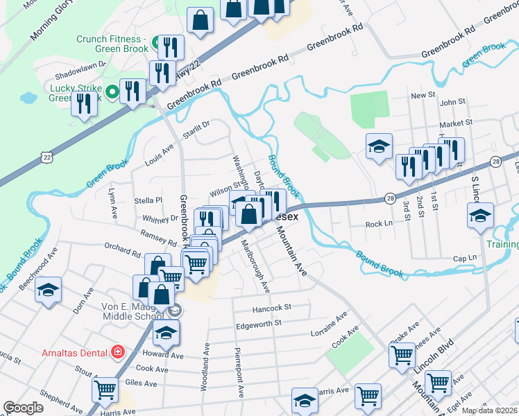 map of restaurants, bars, coffee shops, grocery stores, and more near in Middlesex