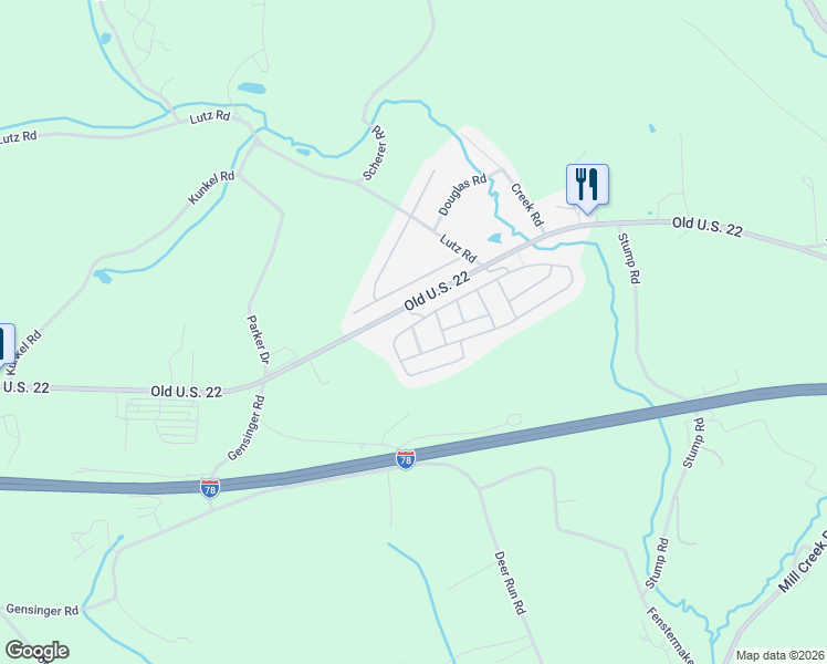 map of restaurants, bars, coffee shops, grocery stores, and more near 96 Mallard Street in Kutztown